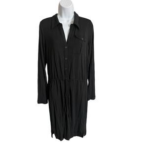 White + Warren long sleeve black shirt dress 1/2 button tie waist medium